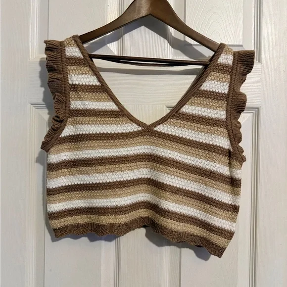 Steve Madden Crochet Brown and Cream Striped Tank Top - Picture 3 of 7